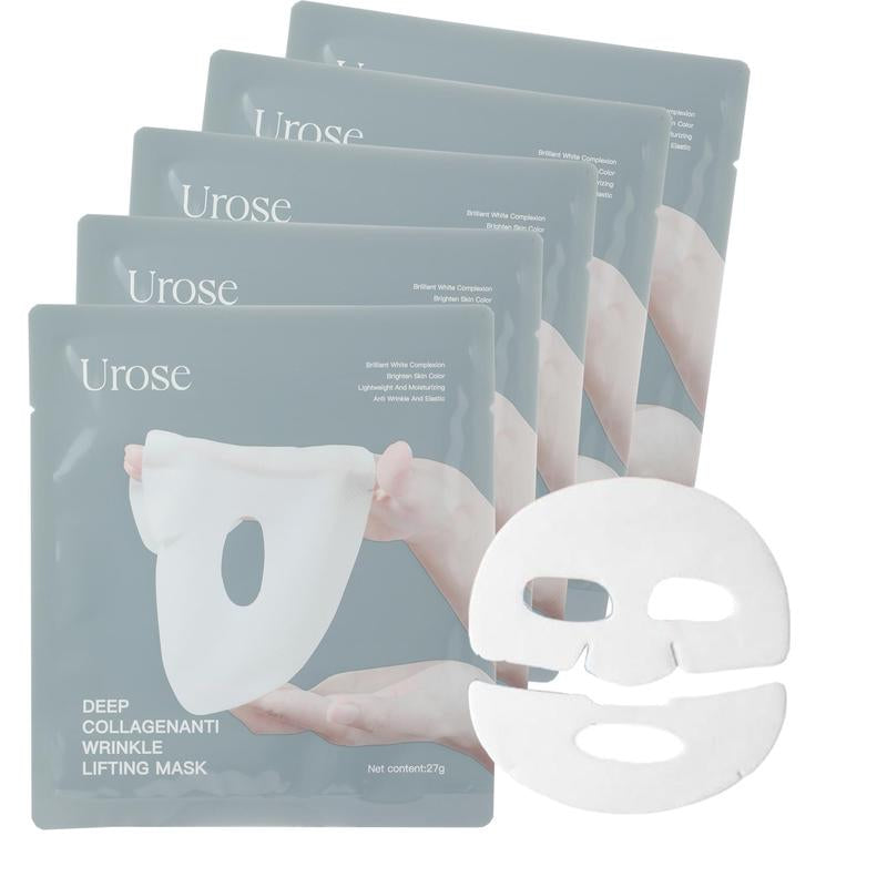 Urose-Collagen Face Mask - Hydrating Overnight Collagen Face Mask Deep Collagen anti Wrinkle Lifting Mask - Pure Collagen Films for Improve Elasticity Firming and Moisturizing (5 Pcs/1 Box) Skincare Skin Repair Comfort Moisturize