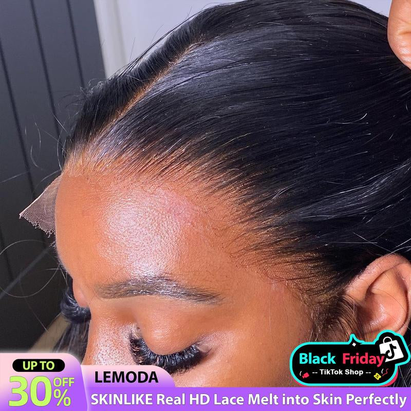 【Black Friday】Lemoda 13X4 SKINLIKE Real HD Lace Wigs Pre-Pleached Knots 12A 13X6 Body Wave Full Lace Frontal Wigs Brazilian Virgin Human Hair 0.1Mm Ultra-Thin Tiny Knots Frayed Ends Lace Wig 210% Density