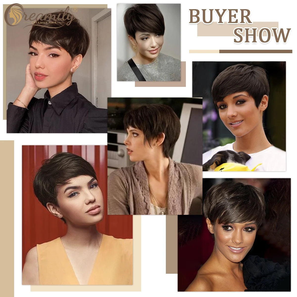 Brown Wigs for Black Women 8" Pixie Cut Wigs Synthetic Short Pixie Wigs with Bangs Wefted Wig Caps