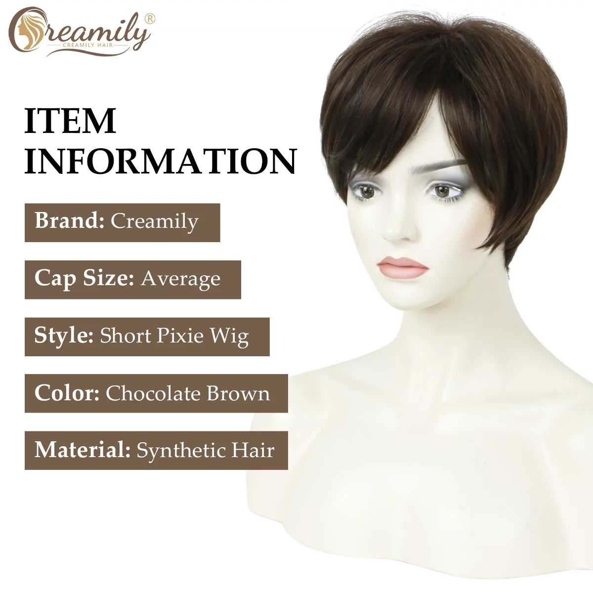 Brown Wigs for Black Women 8" Pixie Cut Wigs Synthetic Short Pixie Wigs with Bangs Wefted Wig Caps