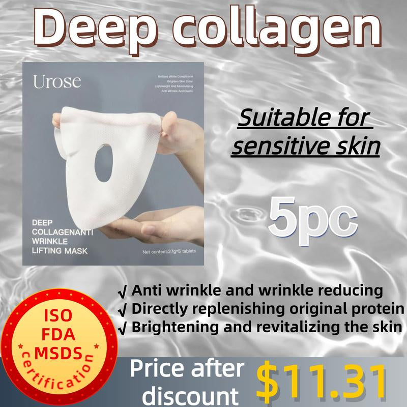 Urose-Collagen Face Mask - Hydrating Overnight Collagen Face Mask Deep Collagen anti Wrinkle Lifting Mask - Pure Collagen Films for Improve Elasticity Firming and Moisturizing (5 Pcs/1 Box) Skincare Skin Repair Comfort Moisturize