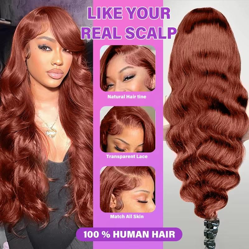 Bling Hair Brazilian 30 32 Inch Reddish Brown Body Wave 13X4 Lace Front Wig Real Hair 180% Water Wave 13X6 HD Lace Frontal Wigs for Women