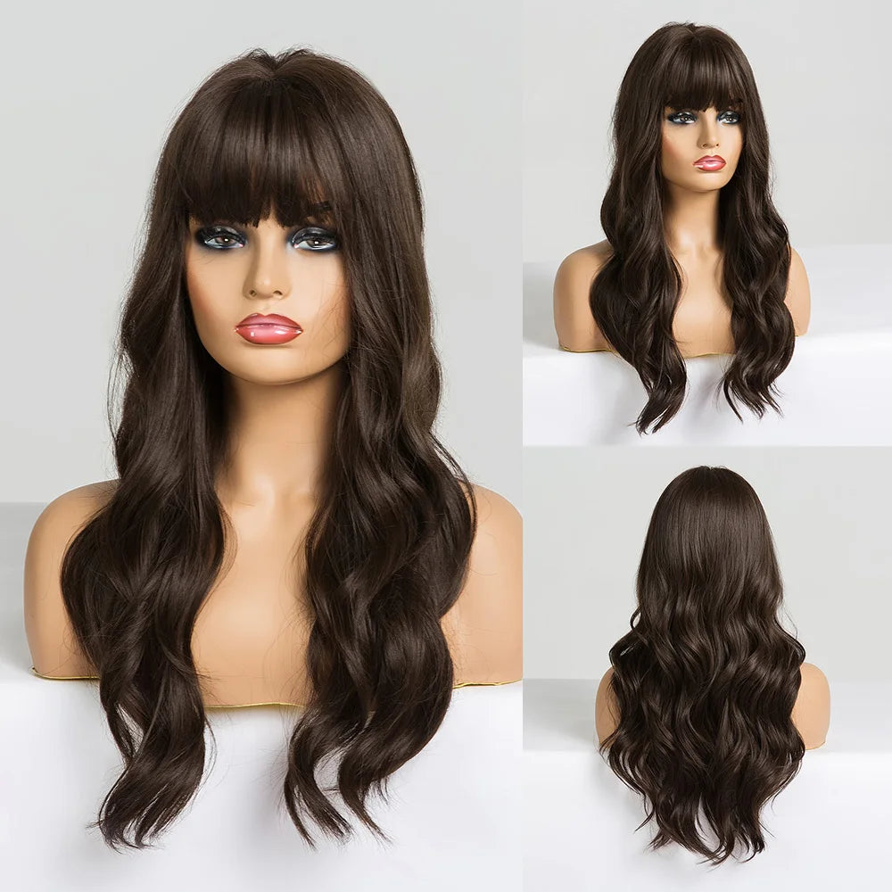 Long Brown Ombre Synthetic Wigs for Women Natural Hair Wavy Wigs Middle Part Female Wig Cosplay Heat Resistant Wigs