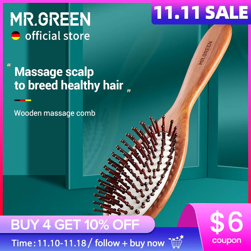 Hair Brush Nature Wooden Anti-Static Detangle Brush Hair Scalp Massage Comb Air Cushion Styling Tools for Women Men