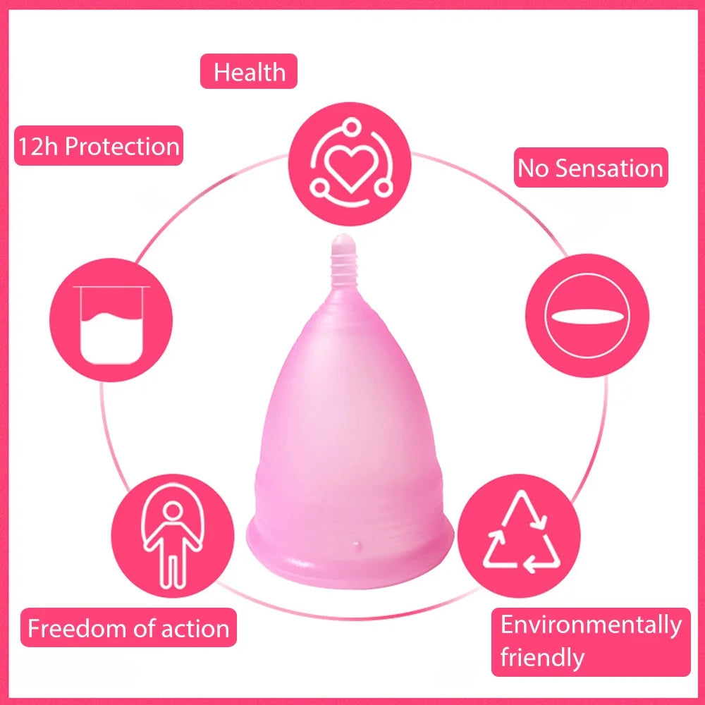 Menstrual Cups, Reusable Period Cup for Beginners | Tampons & Pads Alternative, FDA Approved Silicone Menstrual Cup Set, Superior to the Diva Cup | Double Cups (Regular and Heavy Flow) - Pink