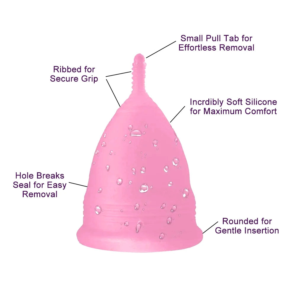 Menstrual Cups, Reusable Period Cup for Beginners | Tampons & Pads Alternative, FDA Approved Silicone Menstrual Cup Set, Superior to the Diva Cup | Double Cups (Regular and Heavy Flow) - Pink