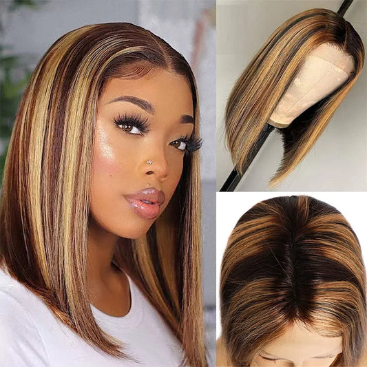 4X4 Bob Lace Front Wigs Human Hair Wigs for Black Women with Baby Hair Straight Bob Wigs Pre Plucked Brazilian Human Hair Wigs Lace Front 150% Density 14 In