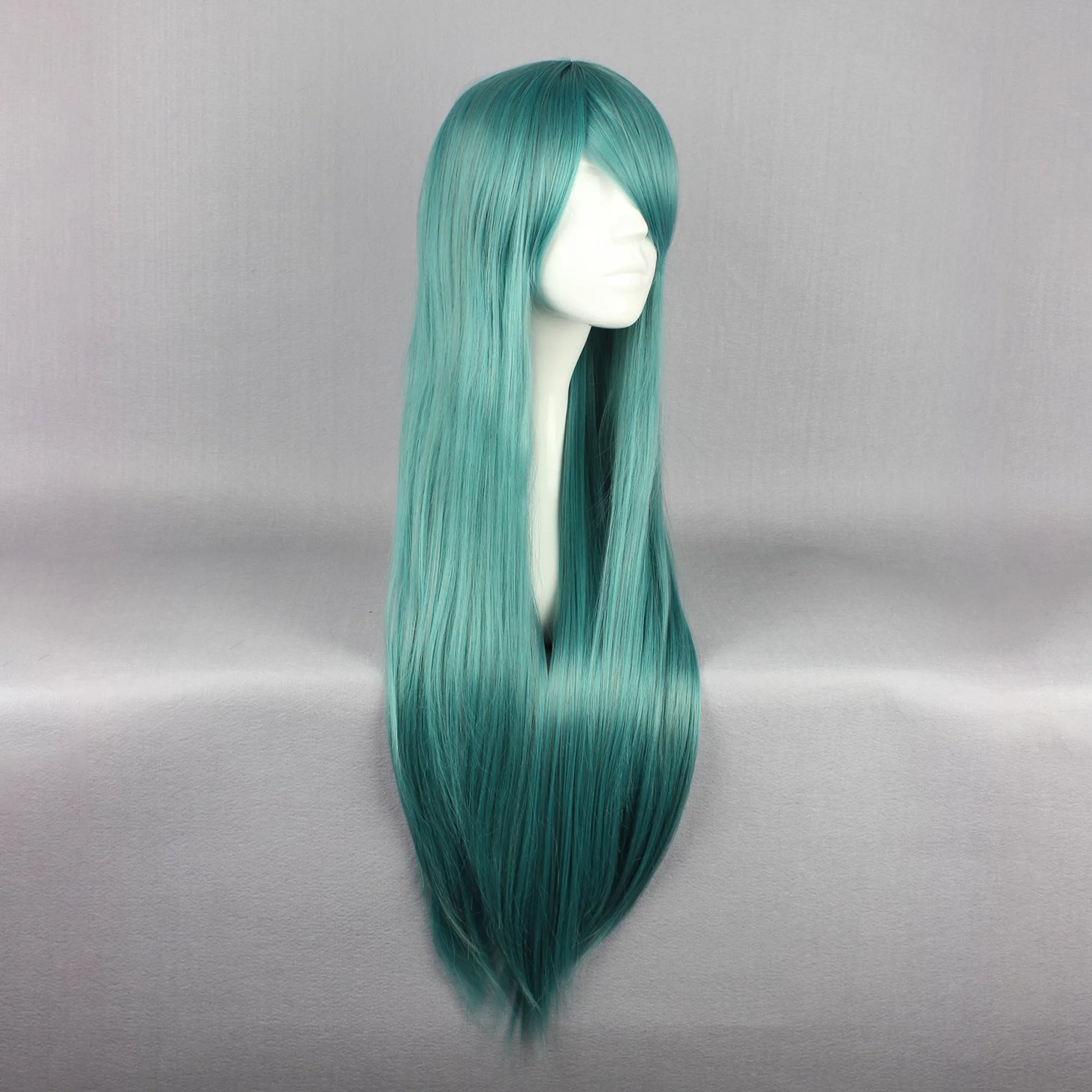 Human Hair Wigs for Lady 31" Wigs for Women Wig Cap Long Hair Deep Green