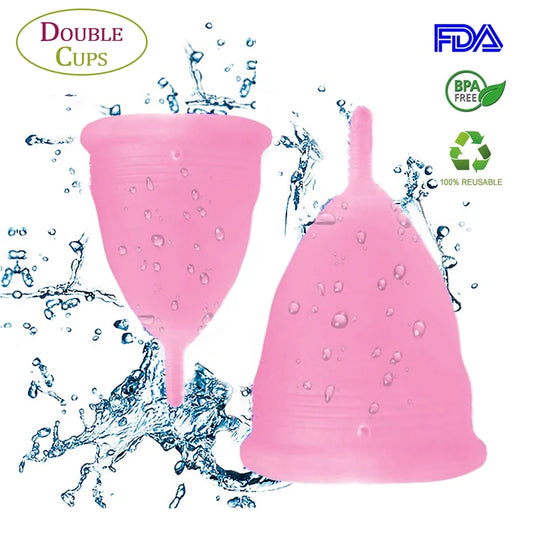 Menstrual Cups, Reusable Period Cup for Beginners | Tampons & Pads Alternative, FDA Approved Silicone Menstrual Cup Set, Superior to the Diva Cup | Double Cups (Regular and Heavy Flow) - Pink