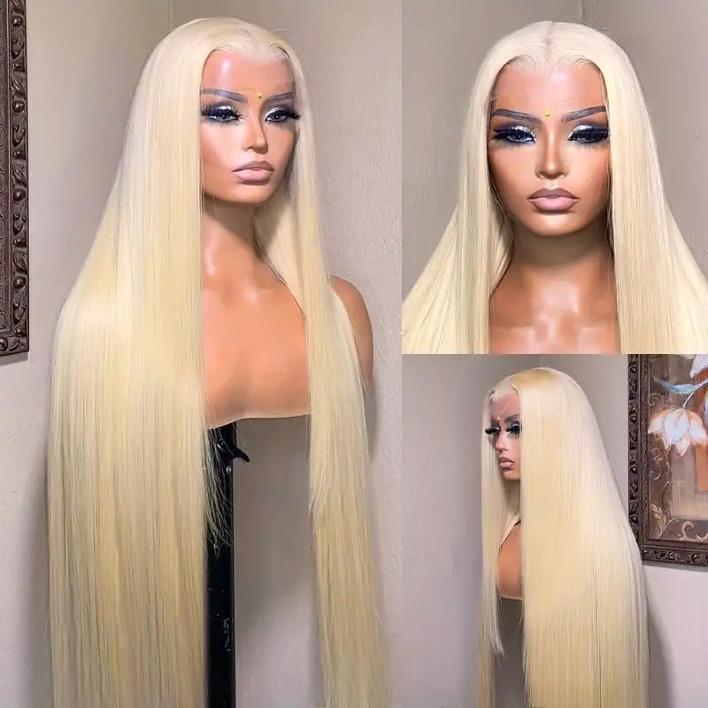 30 Inch 613 Lace Front Wig Human Hair 13X6 Transparent Blonde Wig Human Hair 180 Density Straight Lace Front Wigs Human Hair Pre Plucked with Baby Hair 613 Blonde Lace Frontal Wigs for Women