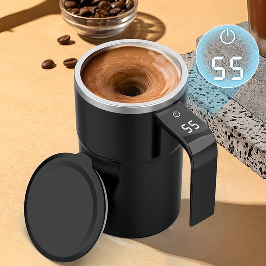 Intelligent Coffee Cup with Lid, 1 Count Automatic Stirring Cup with Temperature Display, USB Rechargeable Stirring Cup for Coffee, Tea, Hot Chocolate