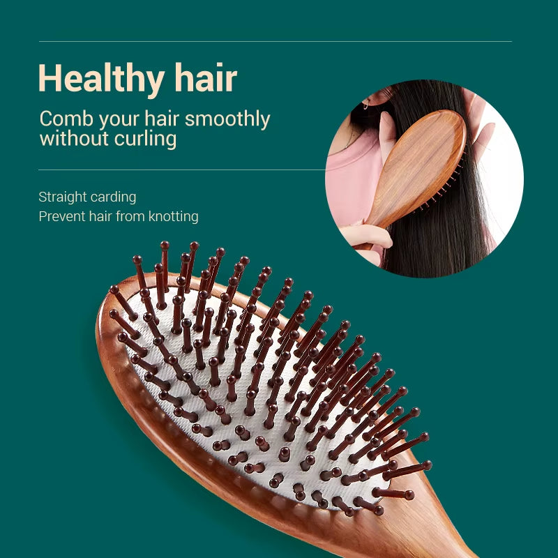 Hair Brush Nature Wooden Anti-Static Detangle Brush Hair Scalp Massage Comb Air Cushion Styling Tools for Women Men