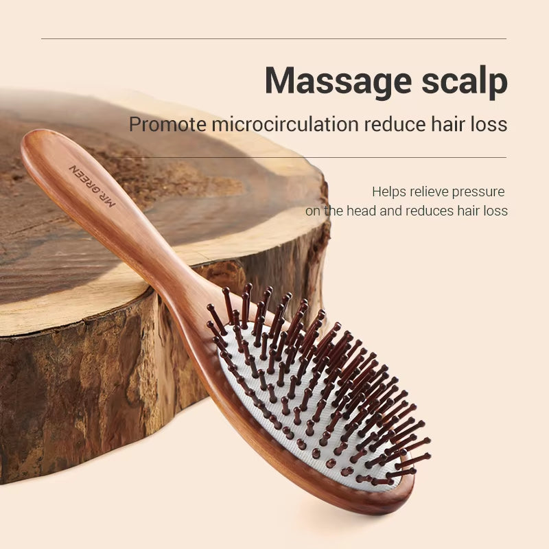 Hair Brush Nature Wooden Anti-Static Detangle Brush Hair Scalp Massage Comb Air Cushion Styling Tools for Women Men