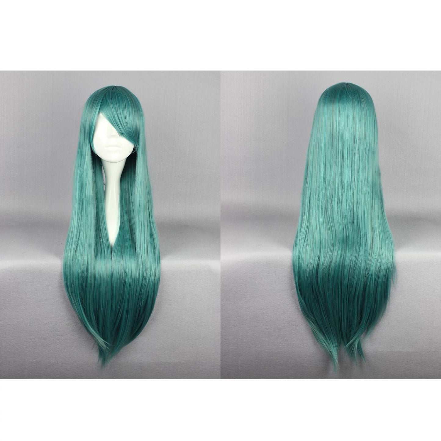 Human Hair Wigs for Lady 31" Wigs for Women Wig Cap Long Hair Deep Green