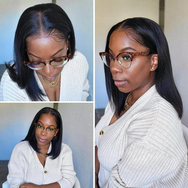 【Black Friday】Nadula Yaki Bob Straight Put on & Go Human Hair Glueless Wig - 180% Density, Pre-Cut Lace & Natural Scalp