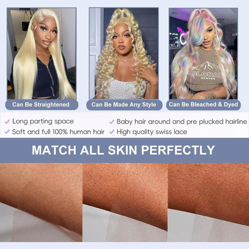 30 Inch 613 Lace Front Wig Human Hair 13X6 Transparent Blonde Wig Human Hair 180 Density Straight Lace Front Wigs Human Hair Pre Plucked with Baby Hair 613 Blonde Lace Frontal Wigs for Women