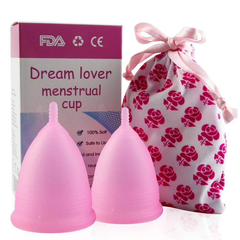 Menstrual Cups, Reusable Period Cup for Beginners | Tampons & Pads Alternative, FDA Approved Silicone Menstrual Cup Set, Superior to the Diva Cup | Double Cups (Regular and Heavy Flow) - Pink