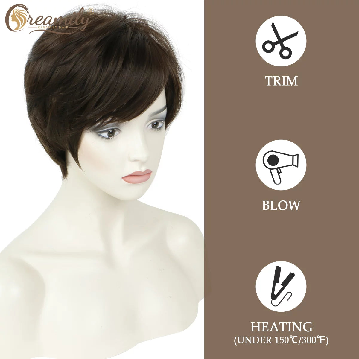 Brown Wigs for Black Women 8" Pixie Cut Wigs Synthetic Short Pixie Wigs with Bangs Wefted Wig Caps