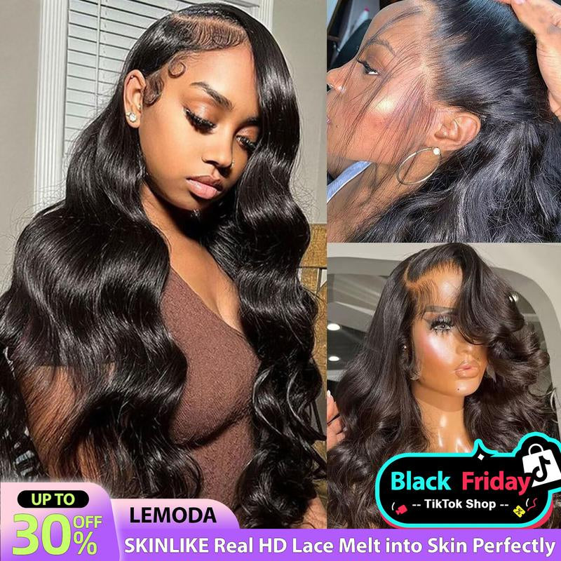 【Black Friday】Lemoda 13X4 SKINLIKE Real HD Lace Wigs Pre-Pleached Knots 12A 13X6 Body Wave Full Lace Frontal Wigs Brazilian Virgin Human Hair 0.1Mm Ultra-Thin Tiny Knots Frayed Ends Lace Wig 210% Density