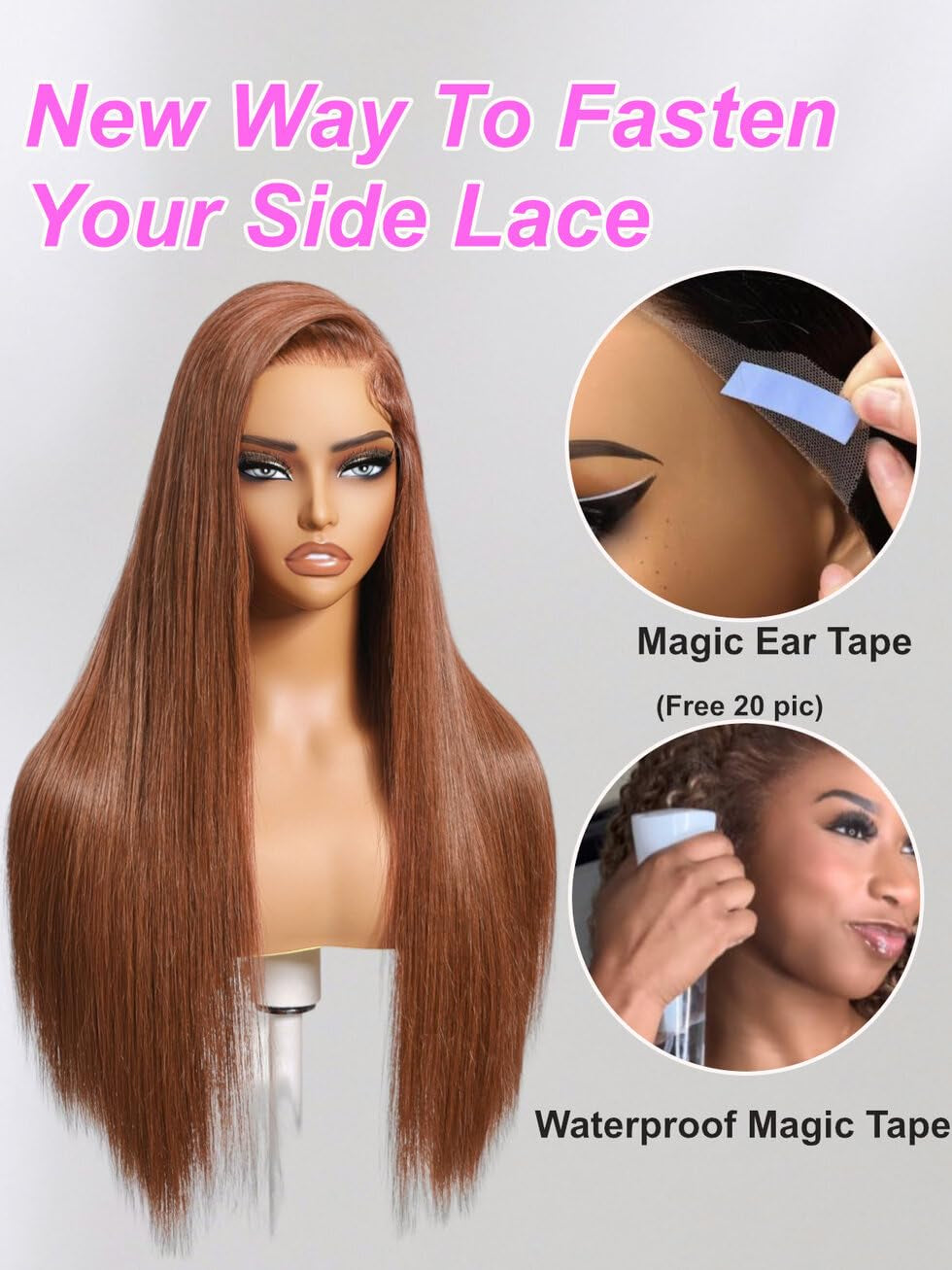 16-Inch Copper Brown Straight Glueless 13X4 Lace Front Wig - Pre-Plucked, Bleached Knots, 150% Density